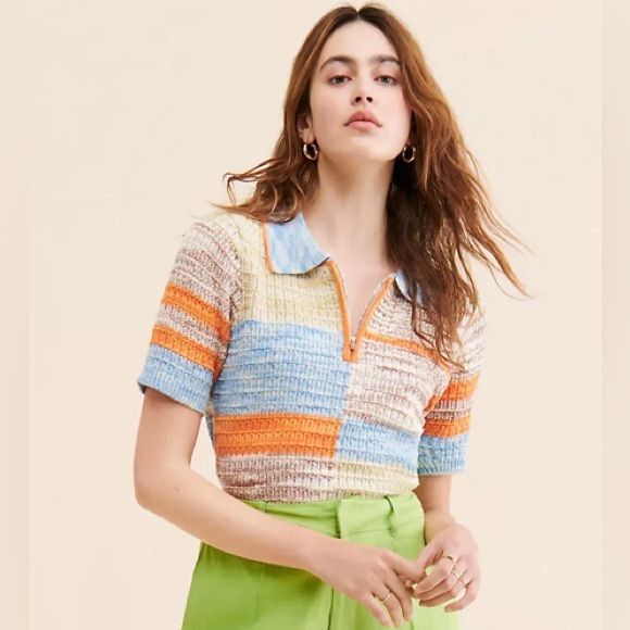 Anthropologie Flat White Zipper Knit Tee - Picture 2 of 4